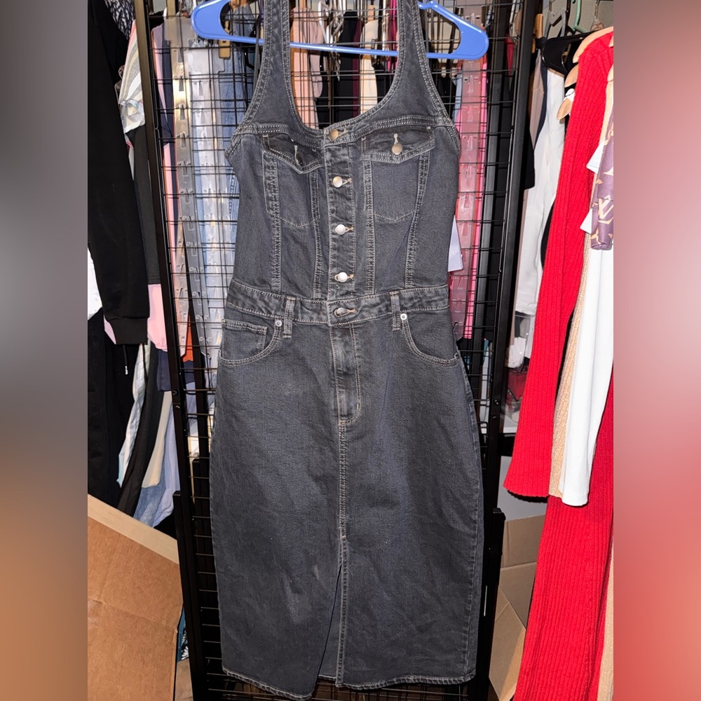 Universal Thread Black Denim Button-Up Dress with… - image 1